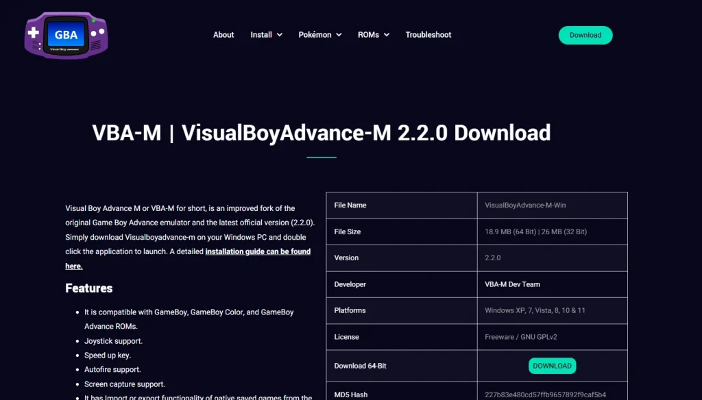 Visual Boy Advance Mac (VBA-M)